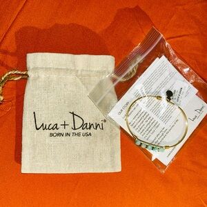 NWT Amazonite Gold-Tone Stackable Bangle with Linen Drawstring Pouch ~ Luca+Dani